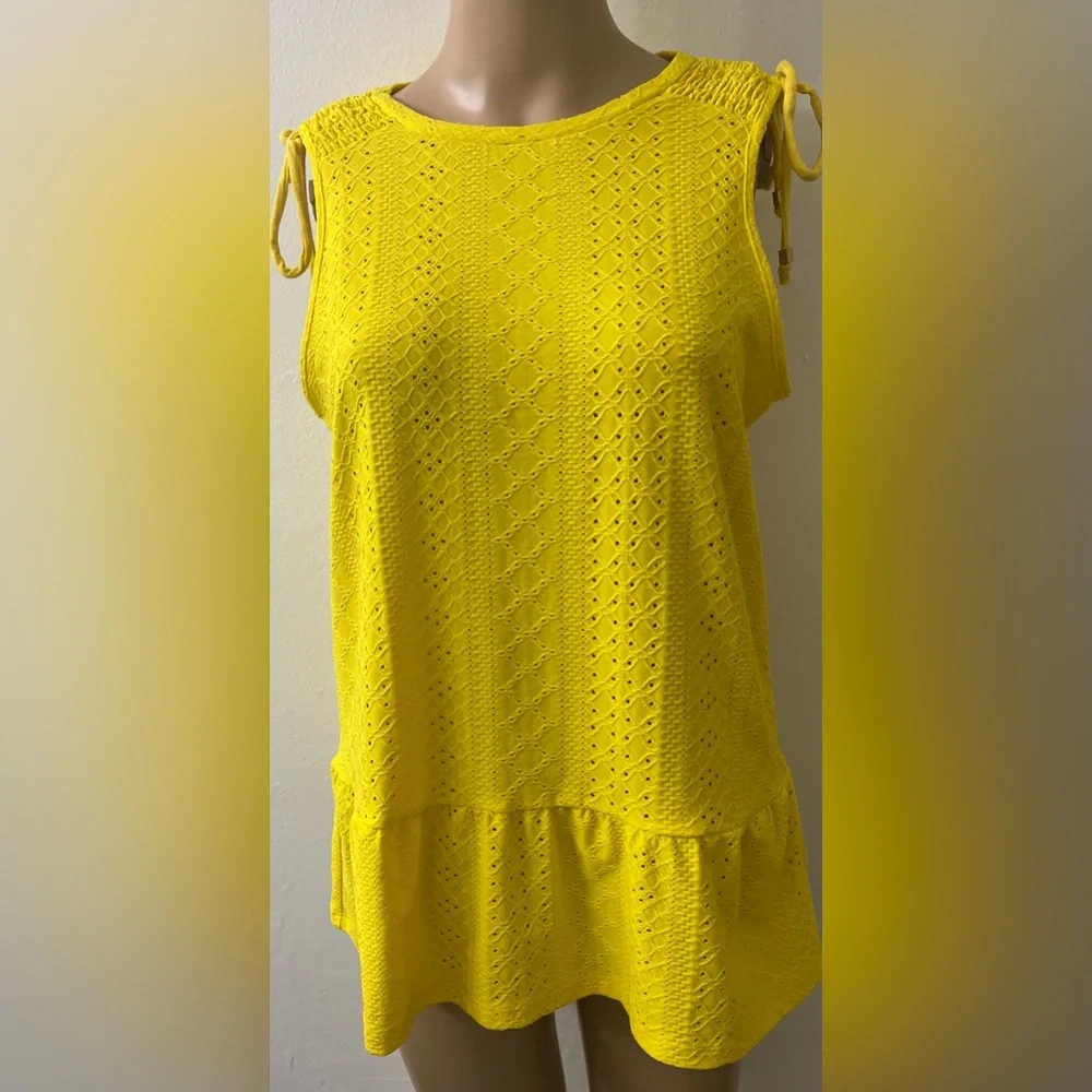 Michael Kors Vibrant Yellow Eyelet Tops Women Size Small - Picture 2 of 10